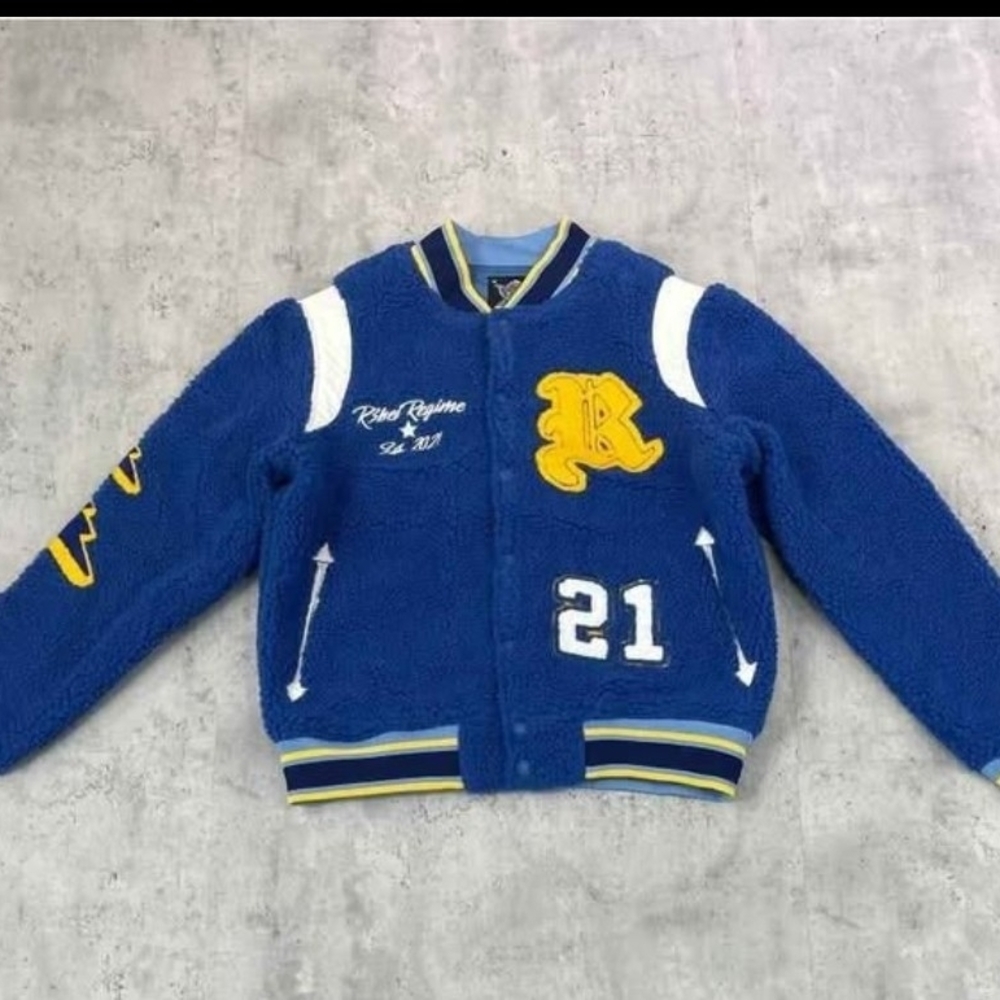 Blue Varsity Jacket with Yellow Accents